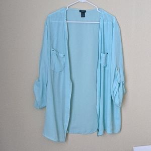 Baby blue zip up shacket